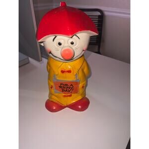 VINTAGE Play Pal Plastic 1971 Clown Save for a Rainy-Day Coin Bank